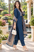Navy Blue Cotton Blend Embroidered kurta sets women