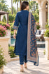 Navy Blue Cotton Blend Embroidered kurta sets women