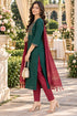 Bottle Green Cotton Blend Embroidered kurta sets women