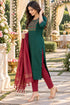 Bottle Green Cotton Blend Embroidered kurta sets women