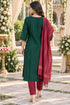 Bottle Green Cotton Blend Embroidered kurta sets women