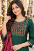 Bottle Green Cotton Blend Embroidered kurta sets women