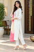 White Cotton Blend Embroidered Straight Kurta & Pant With Dupatta ST321WH0826