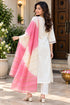 White Cotton Blend Embroidered Straight Kurta & Pant With Dupatta ST321WH0826