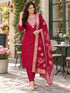 Maroon Cotton Blend Embroidered Kurta sets women