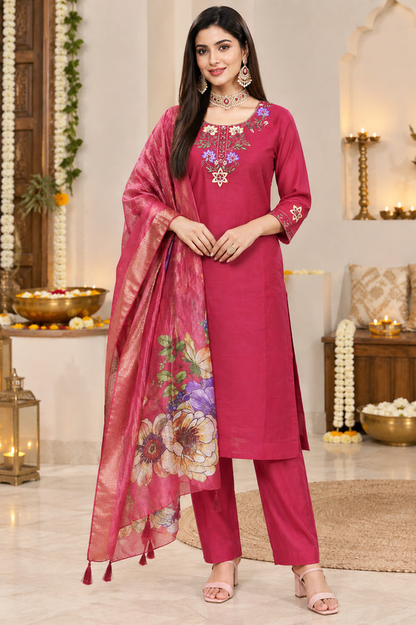 Rajnandini-Women's-Mul-Chanderi-with-Inner-Resham-Thread-Embroidered-Straight-Kurta-&-Pant-With-Dupatta-ST326PN0826