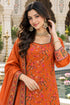 Orange Silk Blend Jacquard Woven with Inner Straight Kurta & Pant With Dupatta