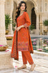 Orange Silk Blend Jacquard Woven with Inner Straight Kurta & Pant With Dupatta