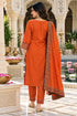 Orange Silk Blend Jacquard Woven with Inner Straight Kurta & Pant With Dupatta