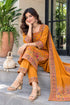 Mustard Yellow Silk Blend Jacquard Woven with Inner Straight Kurta & Pant With Dupatta