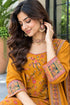 Mustard Yellow Silk Blend Jacquard Woven with Inner Straight Kurta & Pant With Dupatta