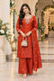 Rust Silk Blend with Inner Embroidered Beads Work Straight Kurta & Pant With Dupatta