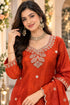 Rust Silk Blend with Inner Embroidered Beads Work Straight Kurta & Pant With Dupatta