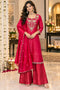 Pink Silk Blend with Inner Embroidered Beads Work Straight Kurta & Pant With Dupatta