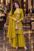 Yellow Silk Blend with Inner Embroidered Beads Work Straight Kurta & Pant With Dupatta
