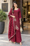Maroon Silk Blend with Inner Embroidered Beads Work Straight Kurta & Pant With Dupatta