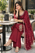 Maroon Silk Blend with Inner Embroidered Beads Work Straight Kurta & Pant With Dupatta