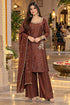 Brown Silk Blend with Inner Embroidered Beads Work Straight Kurta & Pant With Dupatta