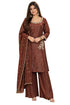 Brown Silk Blend with Inner Embroidered Beads Work Straight Kurta & Pant With Dupatta