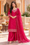 Fuchsia Pink Silk Blend with Inner Embroidered Straight Kurta & Pant With Dupatta