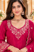 Fuchsia Pink Silk Blend with Inner Embroidered Straight Kurta & Pant With Dupatta