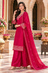 Fuchsia Pink Silk Blend with Inner Embroidered Straight Kurta & Pant With Dupatta