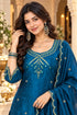 Teal Blue Silk Blend with Inner Embroidered Straight Kurta & Pant With Dupatta