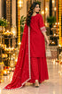 Red Silk Blend with Inner Embroidered Straight Kurta & Pant With Dupatta