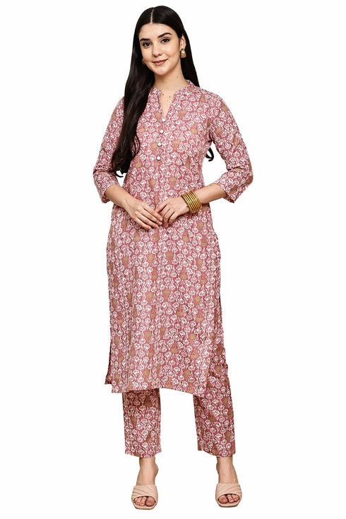 Stylish pink Jaipuri Printed Kurta  With Pant