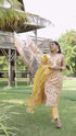 Yellow & Orange Cotton Blend Jaipuri Printed Kurta With Pant & Dupatta