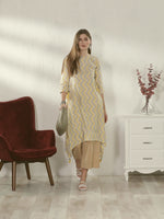Load and play video in Gallery viewer, Off-White And Yellow Pure Cambric Cotton Jaipuri Printed Kurti