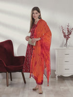 Load and play video in Gallery viewer, Maroon Pure Cambric Cotton Jaipuri Printed Kurta Set With Dupatta
