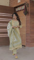 Light Yellow & Light Green Pure Cotton Jaipuri Printed  Kurta Set With Dupatta