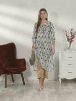 Load and play video in Gallery viewer, White And Grey Pure Cambric Cotton Jaipuri Embroidered Kurti