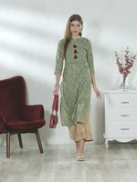 Load and play video in Gallery viewer, Green Pure Cambric Cotton Jaipuri Printed Kurti