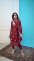 Wine Pure Cambric Cotton Floral Embroidered Kurta Set With Dupatta