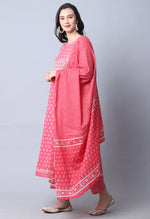 Load image into Gallery viewer, Pink &amp; White Pure Cambric Cotton Floral Embroidered Kurta Set With Dupatta