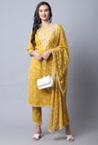 Yellow Pure Cambric Cotton Embroidered Kurta Set With Dupatta