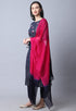 Navy Blue Pure Cambric Cotton Embellished Kurta Set With Dupatta