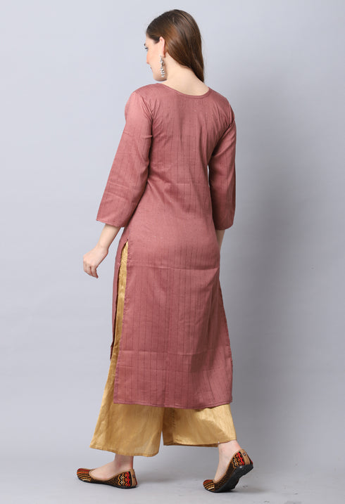 Brown Rayon Viscose Embroidered Kurti