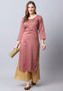 Brown Rayon Viscose Embroidered Kurti