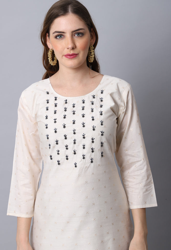 Off-White Chanderi Embellished Kurti