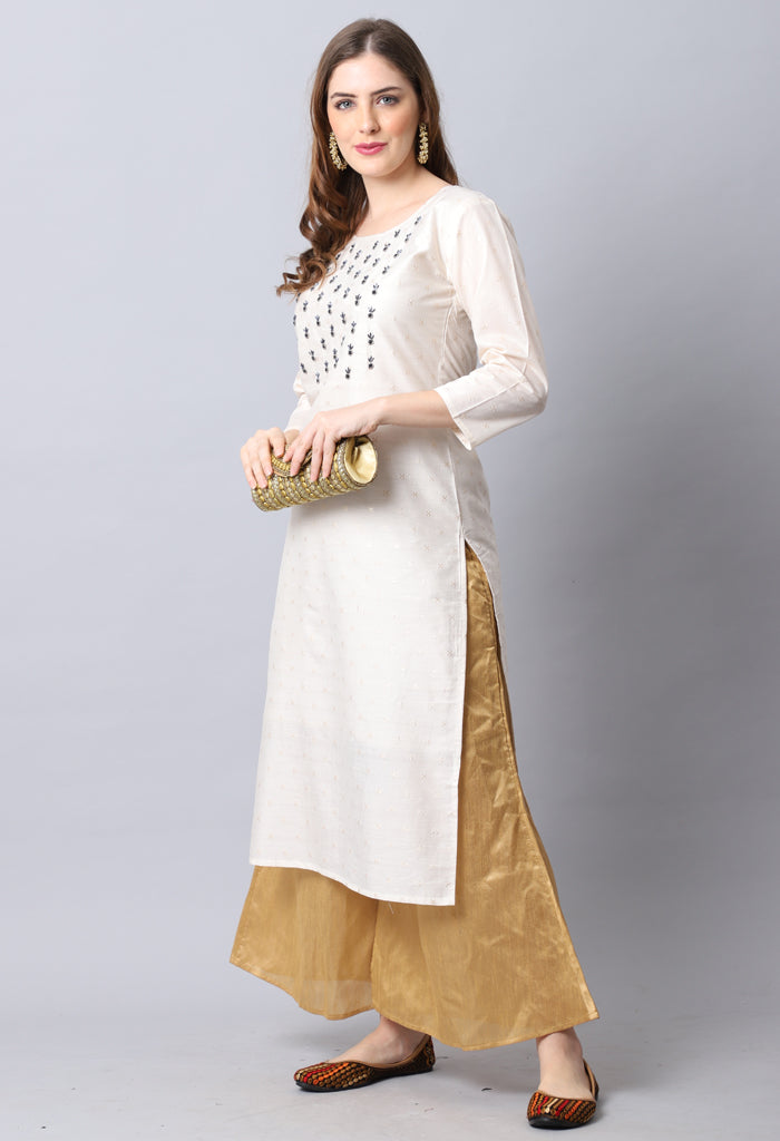 Off-White Chanderi Embellished Kurti