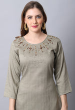 Load image into Gallery viewer, Olive  Rayon Viscose Embroidered Kurti
