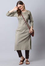 Load image into Gallery viewer, Olive  Rayon Viscose Embroidered Kurti
