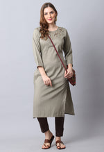 Load image into Gallery viewer, Olive  Rayon Viscose Embroidered Kurti