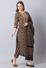 Load image into Gallery viewer, Black Pure Cambric Cotton Embroidered Kurta Set With Dupatta
