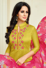 Load image into Gallery viewer, Mustard Chanderi Silk Embroidered Salwar Suit Material