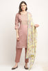 Mauve Pink Chanderi Floral Embroidered Kurta Set With Dupatta