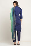 Blue Chanderi Floral Embroidered Kurta Set With Dupatta